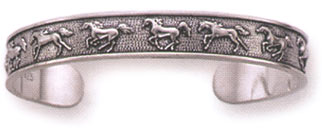 Sterling Silver Small Die Struck 11 Horses Cuff (#BR604)
